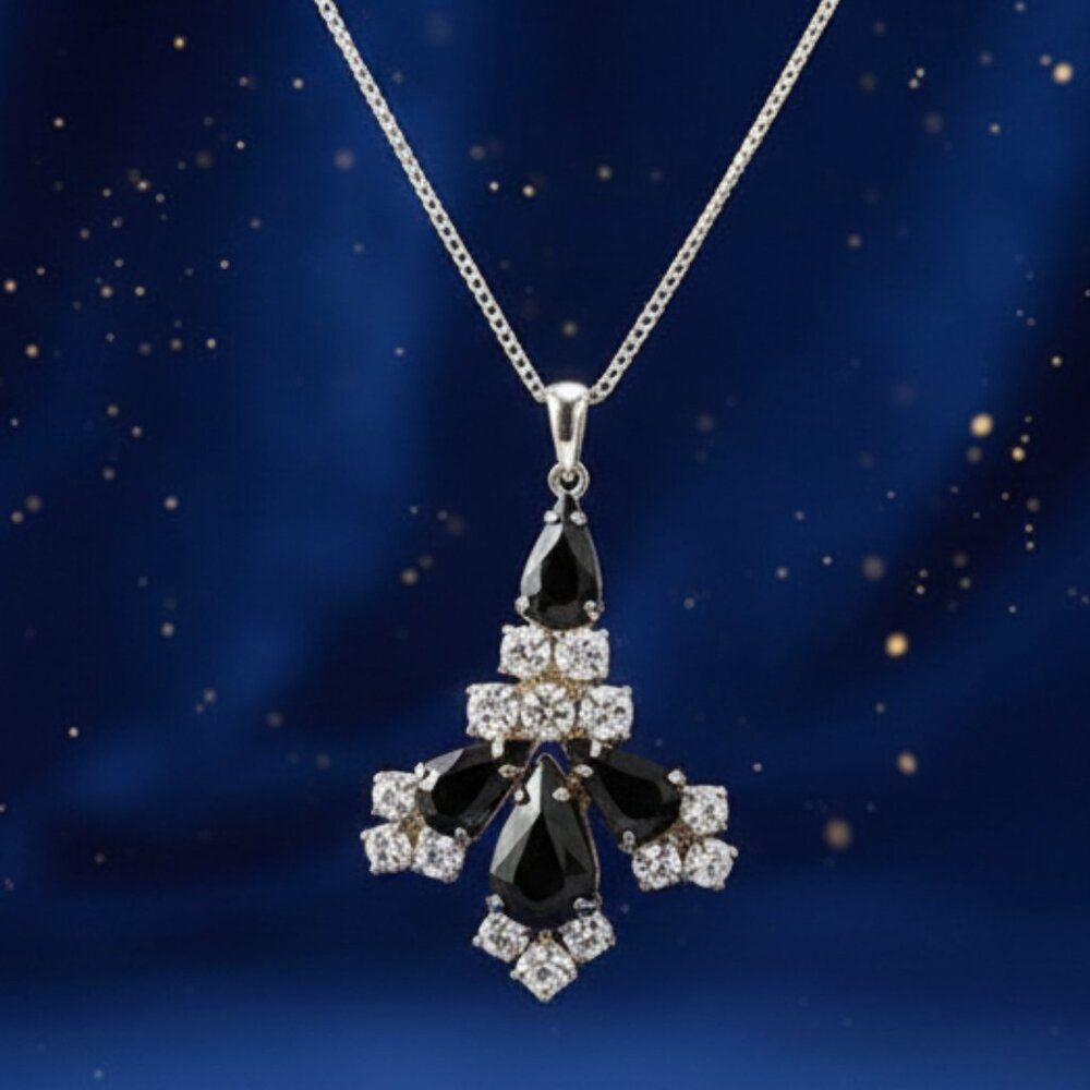 Black and Gold Delicate Tear Drop Pendant Necklace